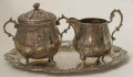 Сахарница и сливочник старинные на подносе