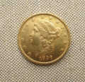 20 долларов США 1896г. Слаб AU55 Золото 900 проба 33.35 грамма