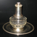 Коньячный, ликерный набор Эгоист, EMILE PUIFORCAT после 1857г. 19 век, ( в  HERMES с 1993г.)  Серебро 950 проба, золочение, стекло, 157мм высота графинчика с пробкой-стопкой , 180 мм диаметр подноса , емкость 300мл.
