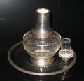 Коньячный, ликерный набор Эгоист, EMILE PUIFORCAT после 1857г. 19 век, ( в  HERMES с 1993г.)  Серебро 950 проба, золочение, стекло, 157мм высота графинчика с пробкой-стопкой , 180 мм диаметр подноса , емкость 300мл.
