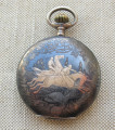Карманные часы, Скачки, CHABLONEN WATCH, серебро 800 проба, чернь, позолота, механизм уровня Прима. 98.1 грамма, 52мм. Начало 20 века.