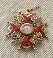 Знак ордена Святого Станислава 3й степени, 40.3х43.3мм, золото 56 проба Россия, Санктъ-Петербург,  Альберт Кейбель 10.45 грамма конец 19-начало 20 века.