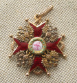 Знак ордена Святого Станислава 3й степени, 40.3х43.3мм, золото 56 проба Россия, Санктъ-Петербург,  Альберт Кейбель 10.45 грамма конец 19-начало 20 века.