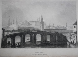 Антикварная гравюра 19 века "Большой каменный мост"