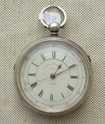 Часы карманные диаметр  58 мм хронограф серебро 925 проба Англия механизм Манчестер A. Marks корпус Бирмингем 1876г.