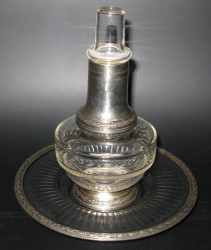Коньячный, ликерный набор Эгоист, EMILE PUIFORCAT после 1857г. 19 век, ( в  HERMES с 1993г.)  Серебро 950 проба, золочение, стекло, 157мм высота графинчика с пробкой-стопкой , 180 мм диаметр подноса , емкость 300мл.
