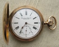 Карманные часы массивные, IWC, JWC, золото 56проба,  53.5мм, 118.3 грамма, 1899г., магазин J. RAUSCHENBACH.