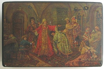 Антикварная шкатулка папье-маше "Жмурки"