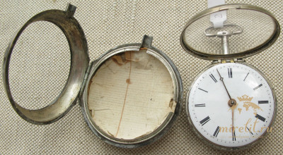 Часы карманные диаметр 57 мм серебро Франция COLLUM A.J. Hoeckstrat 120 грамм. Первая половина 19 века, Соскочила цепь, баланс рабочий.