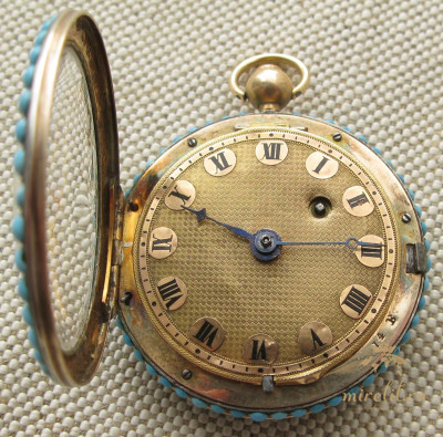 Часы карманные диаметр 39 мм золото, камни Франция, подписаны BREGUET A PARIS конец XVIIIв. начало ХIX в. 35.8 грамма. Соскочила цепь , сорвана пружина,баланс рабочий.