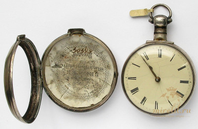 Карманные Часы Англия 1837г. POULTON Robert Simpson серебро 925проба цепь Гааля футляр 60мм