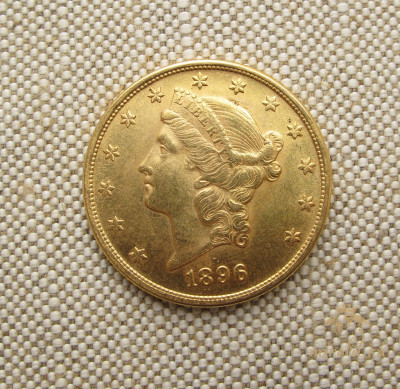 20 долларов США 1896г. Слаб AU55 Золото 900 проба 33.35 грамма