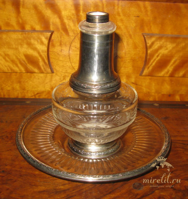 Коньячный, ликерный набор Эгоист, EMILE PUIFORCAT после 1857г. 19 век, ( в HERMES с 1993г.) Серебро 950 проба, золочение, стекло, 157мм высота графинчика с пробкой-стопкой , 180 мм диаметр подноса , емкость 300мл.