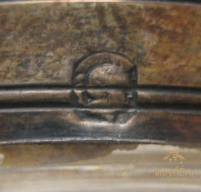 Коньячный, ликерный набор Эгоист, EMILE PUIFORCAT после 1857г. 19 век, ( в HERMES с 1993г.) Серебро 950 проба, золочение, стекло, 157мм высота графинчика с пробкой-стопкой , 180 мм диаметр подноса , емкость 300мл.