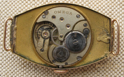 Часы наручные ОМЕГА, OMEGA, золото 551 проба, 1920е годы, 28.5грамм, 45х30мм, сертификат спектрального анализа.