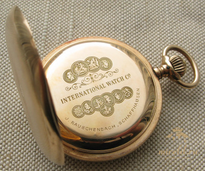 Карманные часы массивные, IWC, JWC, золото 56проба, 53.5мм, 118.3 грамма, 1899г., магазин J. RAUSCHENBACH.