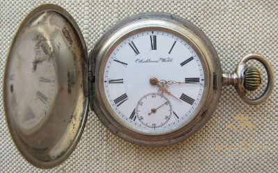 Карманные часы, Скачки, CHABLONEN WATCH, серебро 800 проба, чернь, позолота, механизм уровня Прима. 98.1 грамма, 52мм. Начало 20 века.