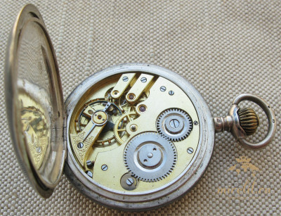 Карманные часы, Скачки, CHABLONEN WATCH, серебро 800 проба, чернь, позолота, механизм уровня Прима. 98.1 грамма, 52мм. Начало 20 века.