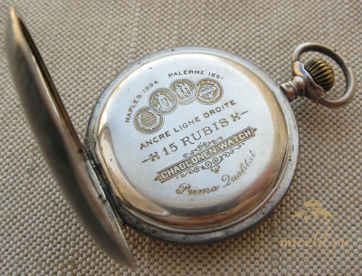 Карманные часы, Скачки, CHABLONEN WATCH, серебро 800 проба, чернь, позолота, механизм уровня Прима. 98.1 грамма, 52мм. Начало 20 века.