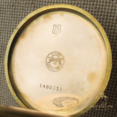 Часы карманные, LONGINES, 1905г., калибр 18.89, золото 585 проба, 54.3 грамма, 48мм.