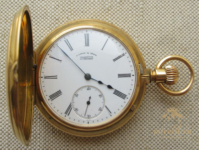 Карманные часы, Lange & Sohne, 1й класс, золото 750 проба, охотничий корпус, Германия, 127.3 грамма, 54.5мм. 1885-1890гг.