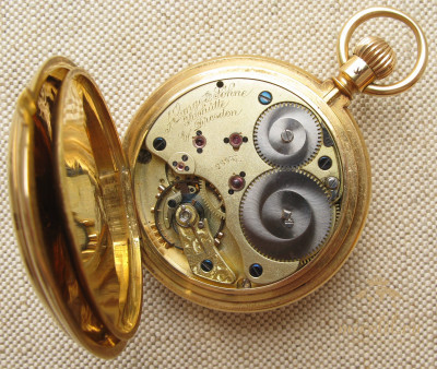 Карманные часы, Lange & Sohne, 1й класс, золото 750 проба, охотничий корпус, Германия, 127.3 грамма, 54.5мм. 1885-1890гг.