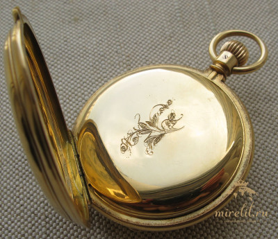 Карманные часы, Lange & Sohne, 1й класс, золото 750 проба, охотничий корпус, Германия, 127.3 грамма, 54.5мм. 1885-1890гг.